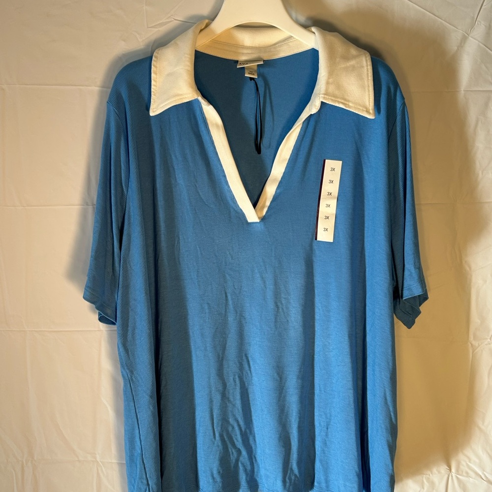 Ava & Viv Blue Polo with Cream Trim